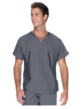 2x Scrub Zone Men's V-Neck Short Sleeve Scrub Top - Gray, Small